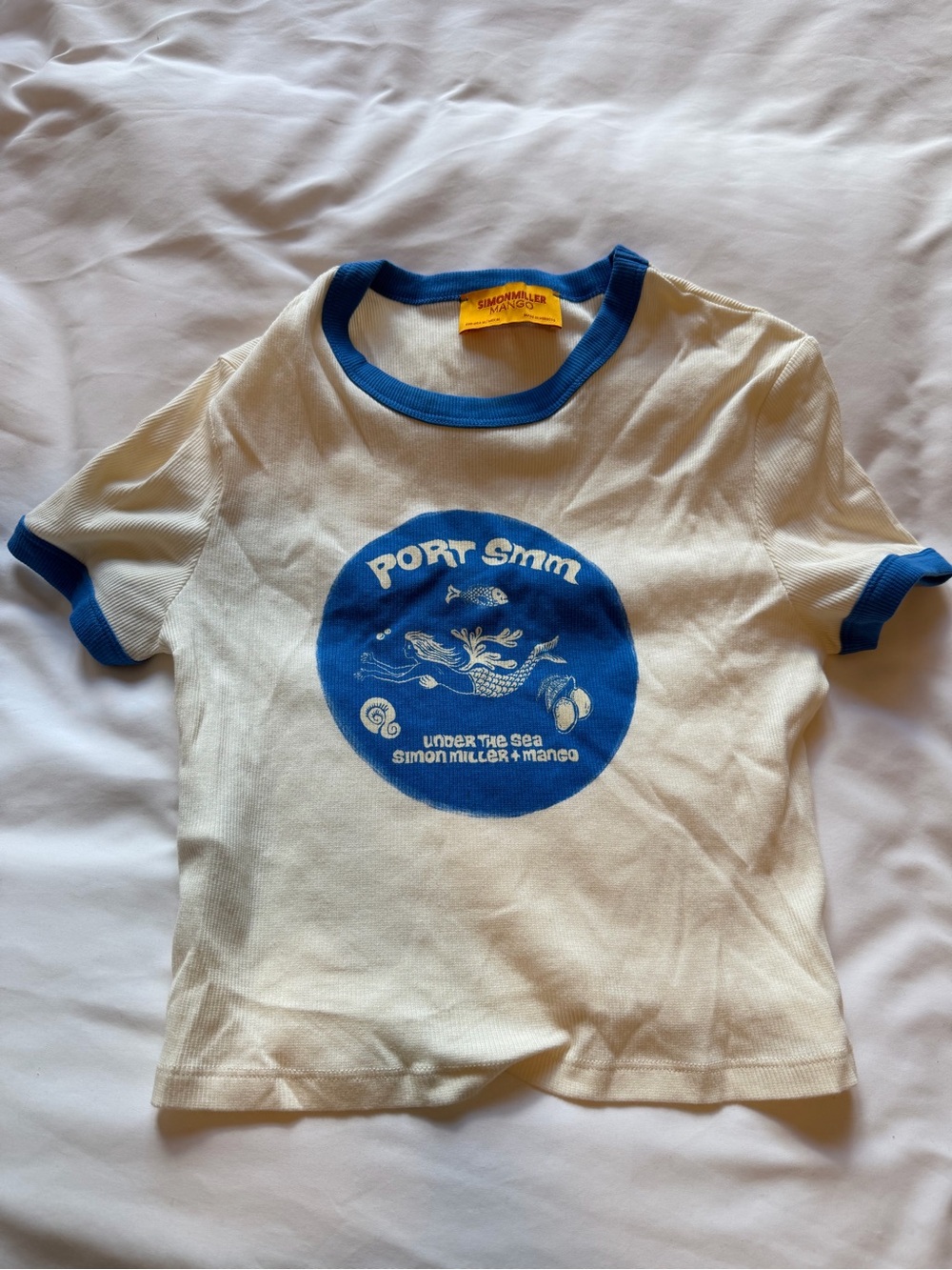 Simon Miller x Mango 'Port SMM' Cream and Blue Ringer Tee